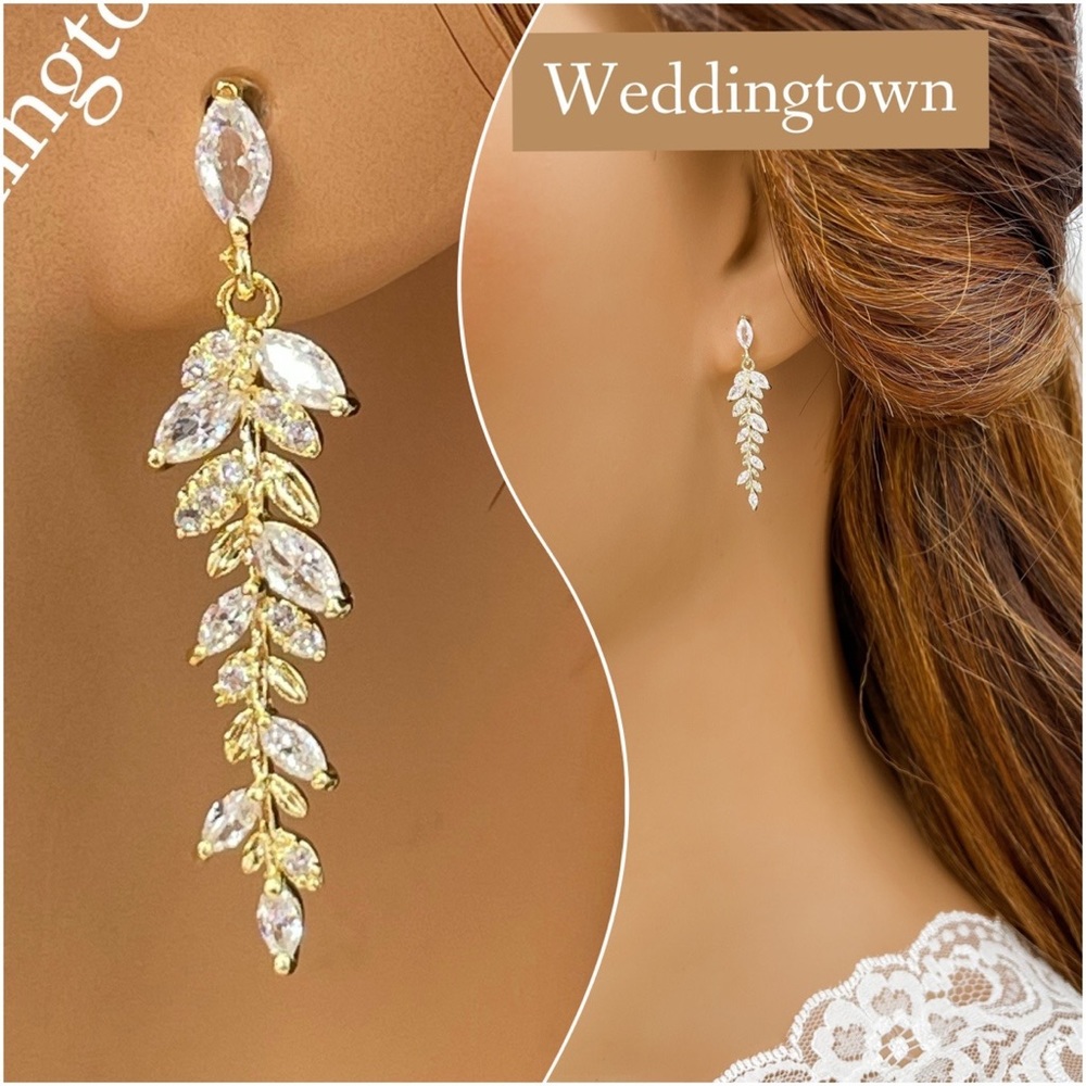 Dainty gold marquise dangle earrings